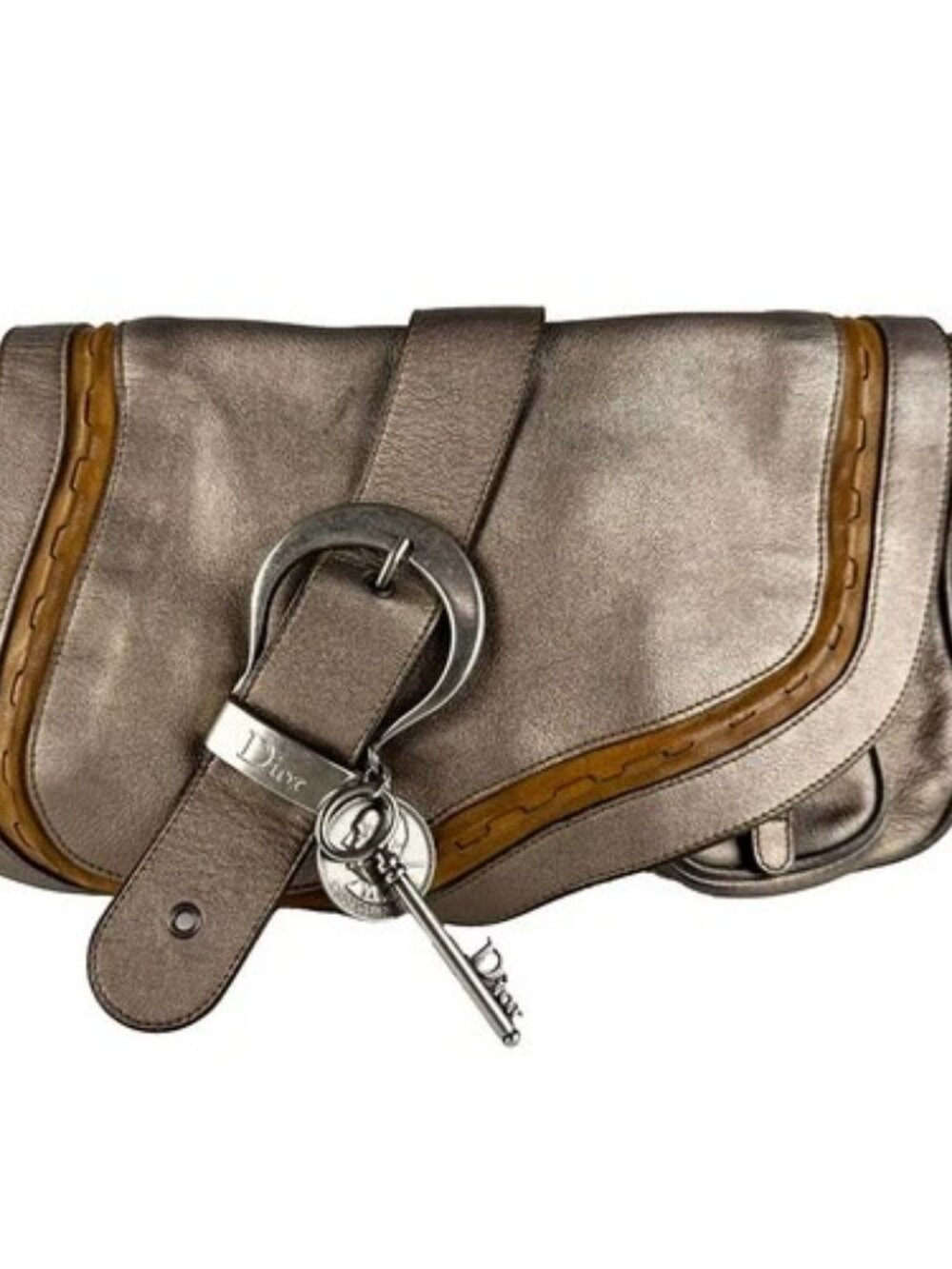 Auth Christian Dior Shoulder Bag gold leather z10796